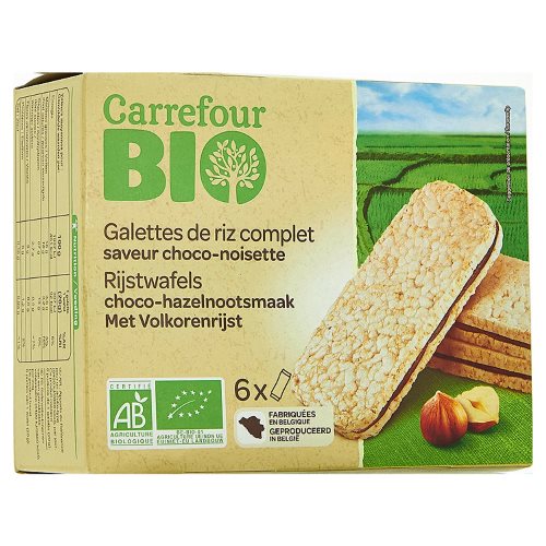 Carrefour Organic Rice Thin Cakes Filled With Chocolate 6x20g