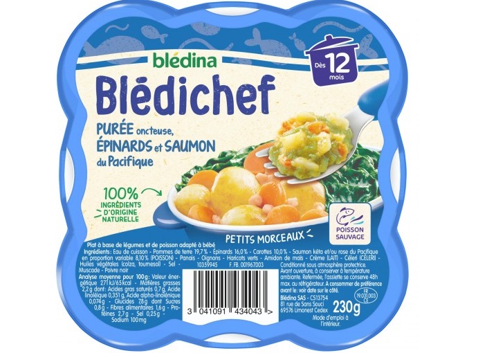 Bl&eacute;dina  Spinach and Salmon Puree for Babies 230g