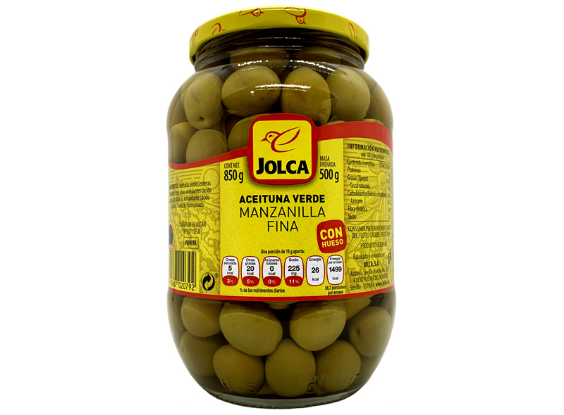 Jolca Aceitunas verdes Manzanilla finas Whole Green Olives Manzanilla 850g