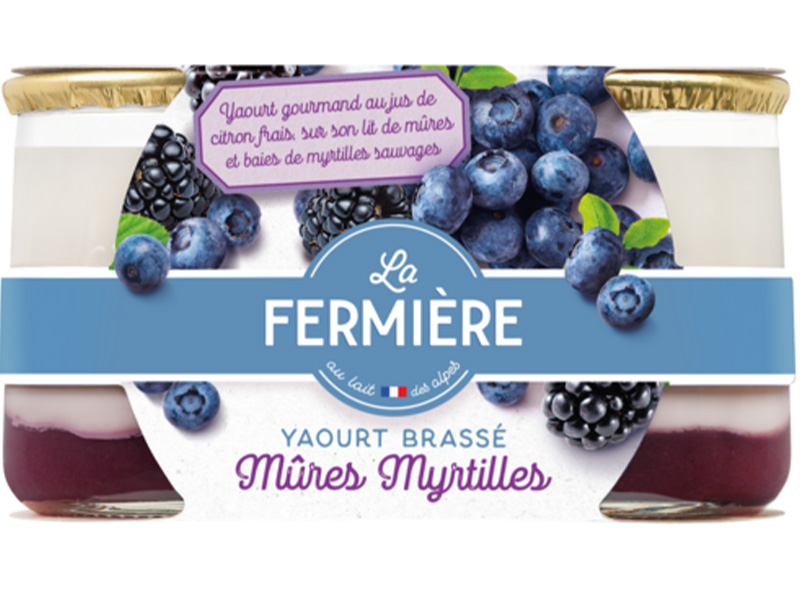 La Fermière Yaourt brassé sur lit de mûres et myrtilles Pot verre 2x160g